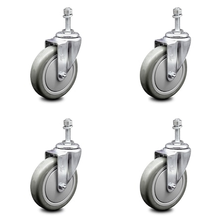 Service Caster 5 Inch Gray Polyurethane Wheel Swivel 10mm Threaded Stem Caster Set SCC SCC-TS20S514-PPUB-M1015-4